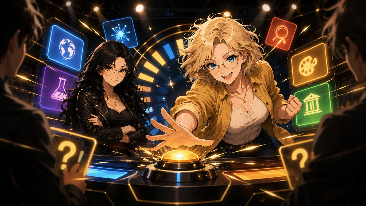 Fast trivia game hosted by Sage and Goldie